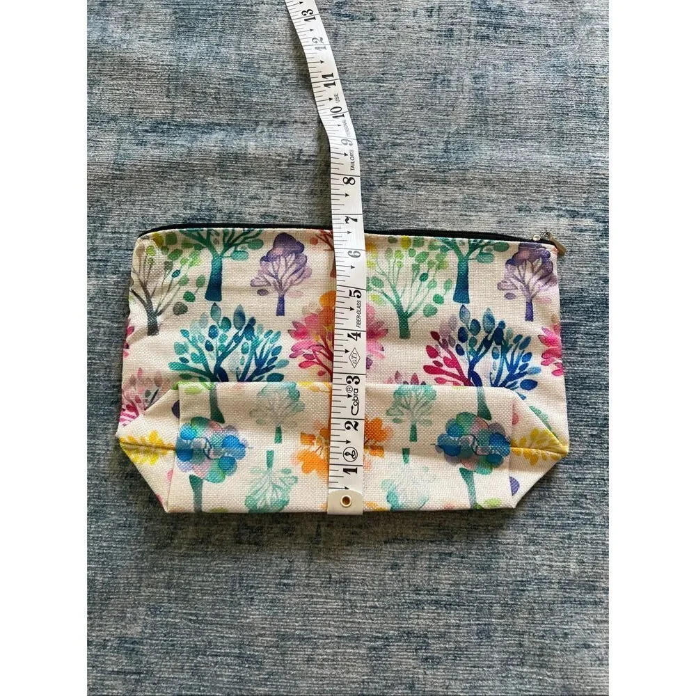 Rainbow Watercolor Trees Cotton Canvas Small Makeup Bag Travel Toiletry Pouch